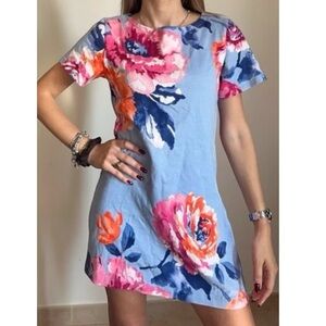 Joules Riviera Floral Jersey Shift Dress Blue Short Sleeve Women US 16